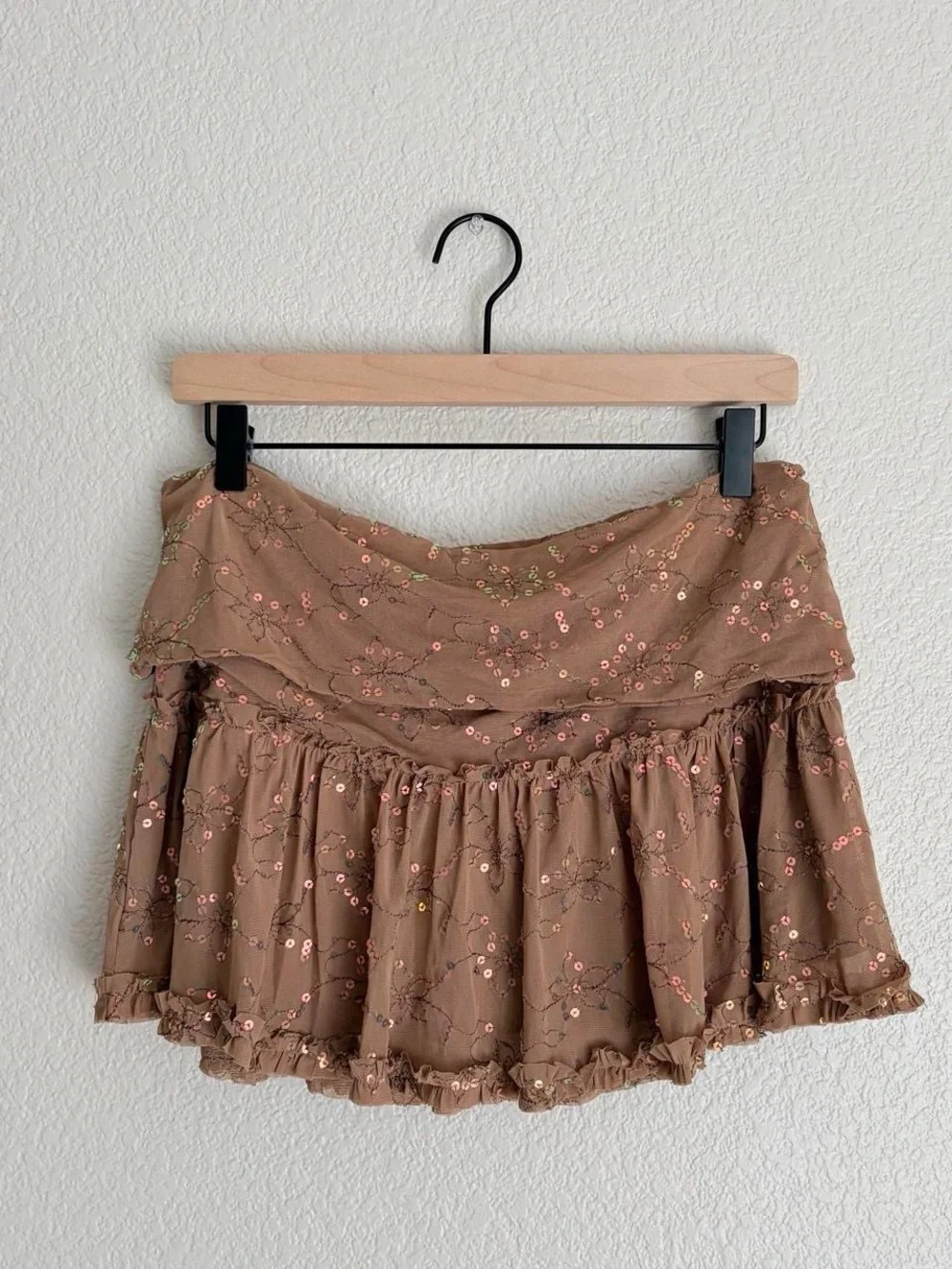 Urban Outfitters Sequin-Embroidered Mesh Foldover Mini Skirt